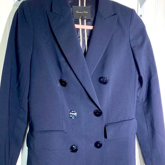 Massimo Dutti Double-Breasted Blue Blazer, Sz 2 - Picture 2 of 5